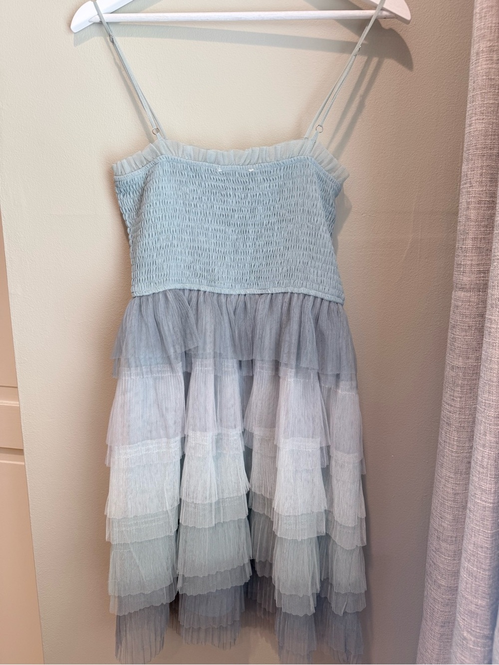 Light Blue Tiered Tulle Dress with Smocked Bodice